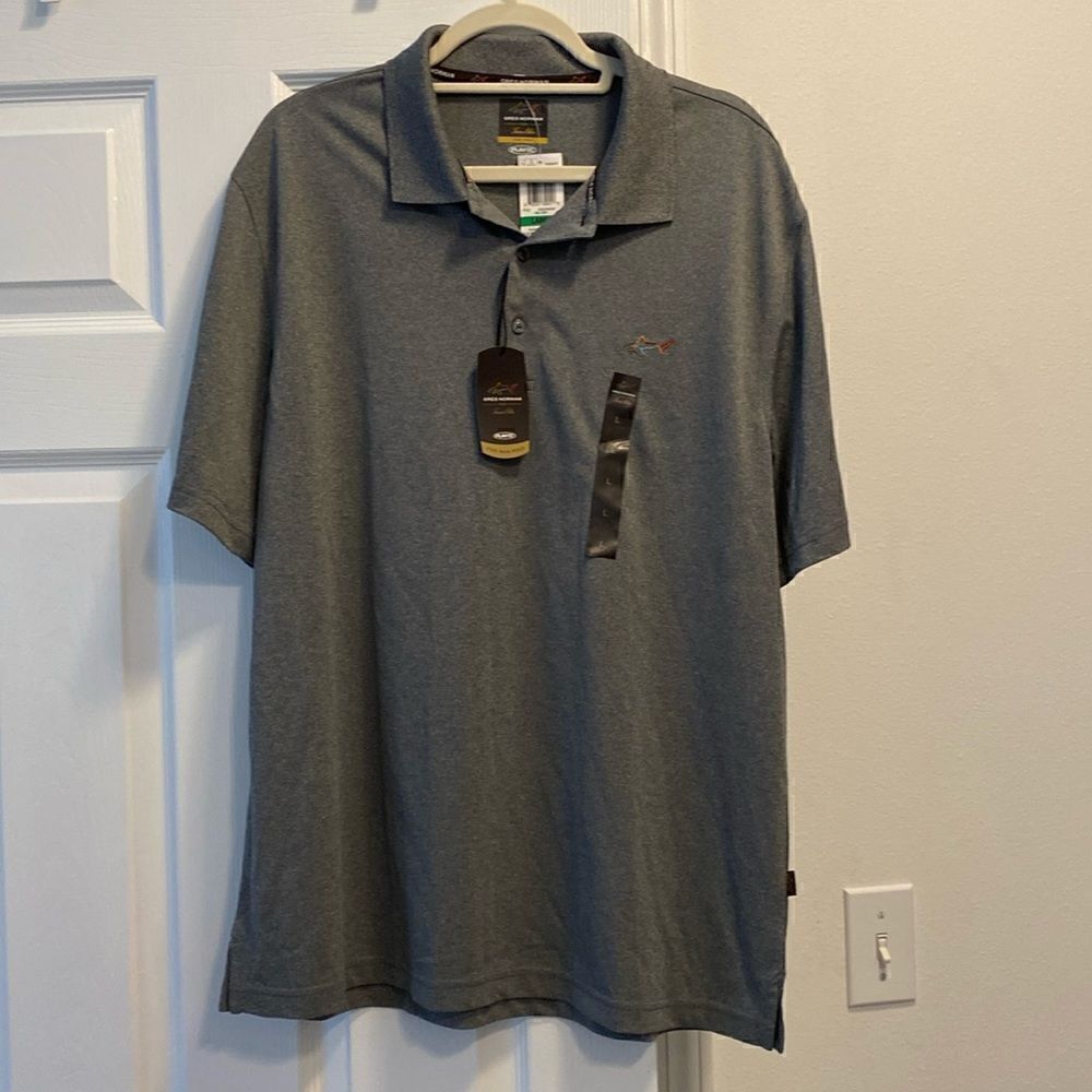 NWT Greg Norman For Tasha Ella Gray Golf Polo Shirt Size Large